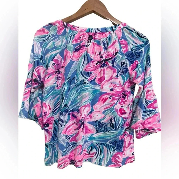 Lilly Pulitzer Flounce Sleeve Floral Ruffle Top Size Small - Picture 3 of 10
